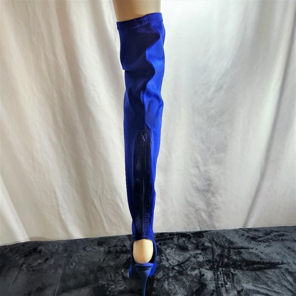 Privileged Royal Blue Over The Knee Lycra Stretch Boots - Picture 7 of 10